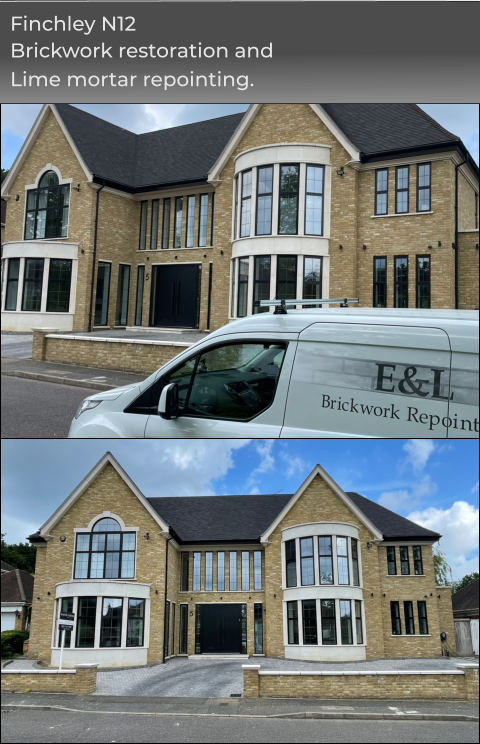 Finchley N12  Brickwork restoration and  Lime mortar repointing.
